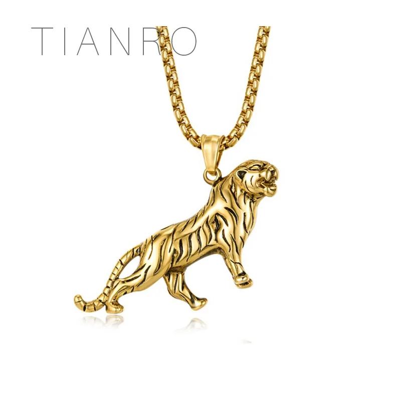 TIANRO панк лес король Тигр титановая сталь кулон властный Форма мужское ожерелье