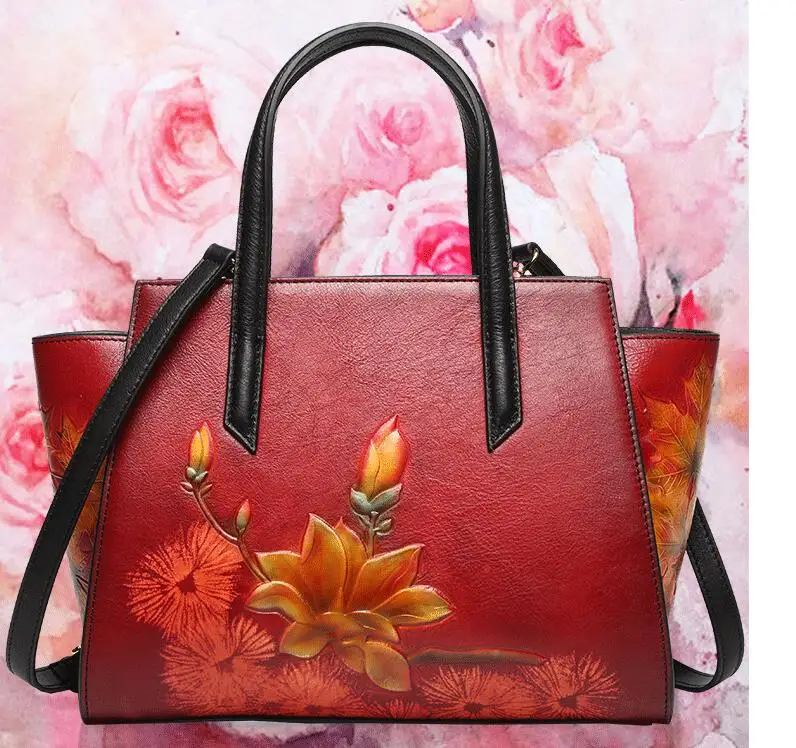 Women Genuine Leather bag new high-end Chinese style embossed handbag Shoulder bag Messenger bag Designer bag