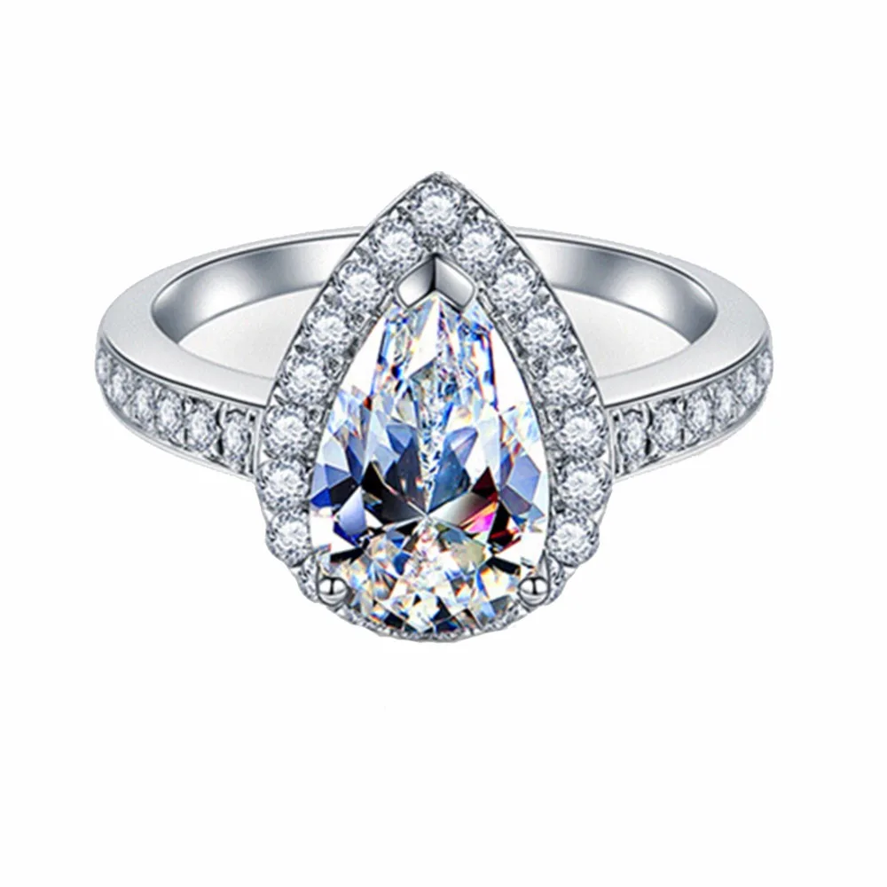 Кольцо из настоящего белого золота 18 К 2CT в форме груши кольцо с бриллиантом