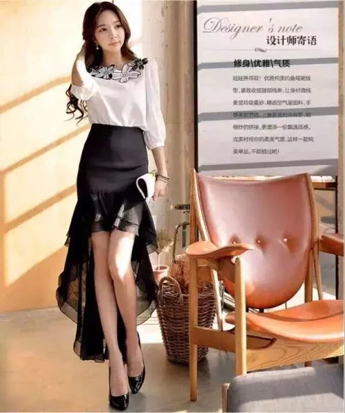 

Elegant Women Skirt Fishtail Skirt Chiffon Slim Fit Irregular Skirt