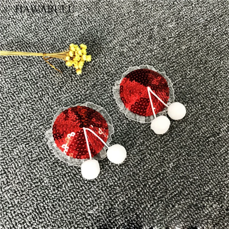 

HAWARULU 1pair Handmade DIY Sexy Christmas seduction lingerie sequins plush pompom ribbon fabric festival key bionic