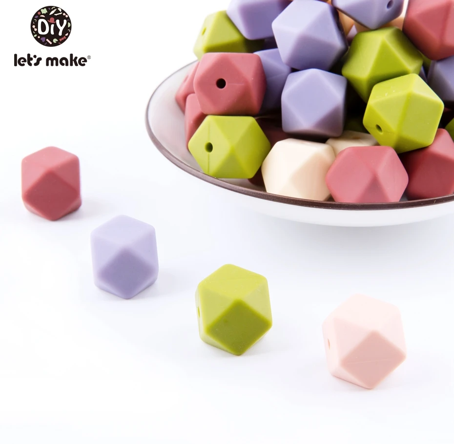 Let'S Make 20Pc 14Mm Hexagon Silicone Teether Beads Baby Tiny Rod Multifaced Baby Teething Toy Beaded Silicon Baby Teether Toy