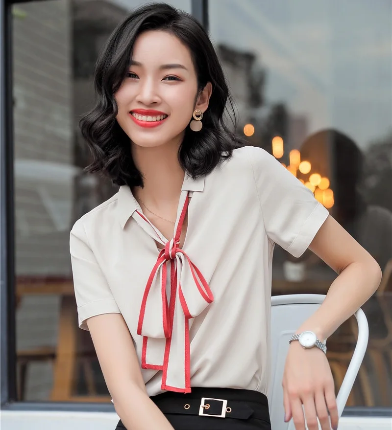 Блузка Женская Офисная с коротким рукавом и галстуком модная офисная форма