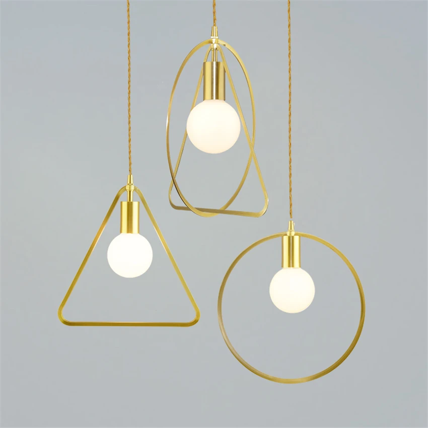 Nordic Geometric Modern Copper Line Pendant Lights Restaurant Table Long Strip Hanging Lamps Bar Bedside Dining Room Luminaires | Лампы и