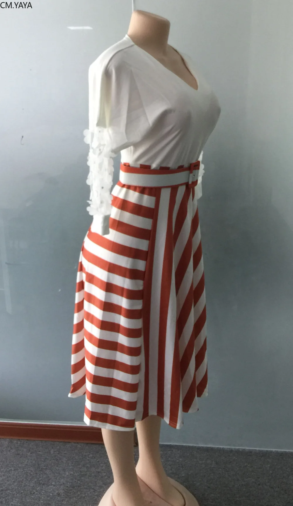 2019 women summer new long sleeve o-neck Midi dress Striped Pleated fashion sashes vintage Africa vestidos dresses GLAM356 | Женская