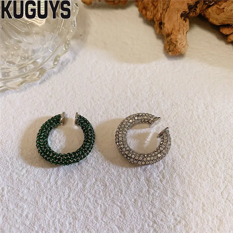 KUGUYS Hyperbole Crystals Warp Rings for Womens Fashion Jewelry High Quality Green White Crystal Opening Ring Trendy Accessories | Украшения