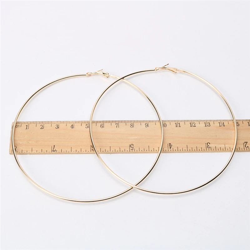 Simple Gold color Big Hoop Earring For Women ZA Statement Fashion Jewelry Accessories Large Circle Round Earrings free shipping | Украшения