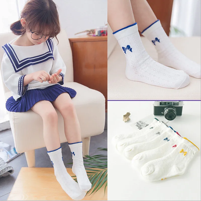 Носки белые короткие с бантом для мальчиков и девочек 2018 5 пар красивые хлопковые