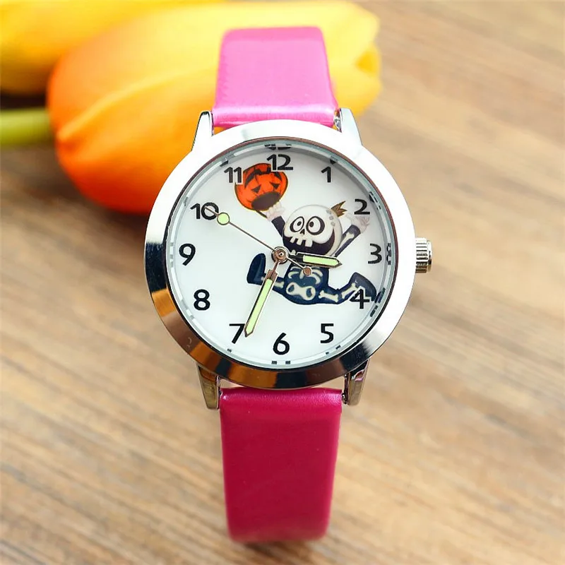 

Nazeyt new fashion children Halloween gift watch cute boys and girls skull and pumpkin dial luminous hand leather clock Infanoj