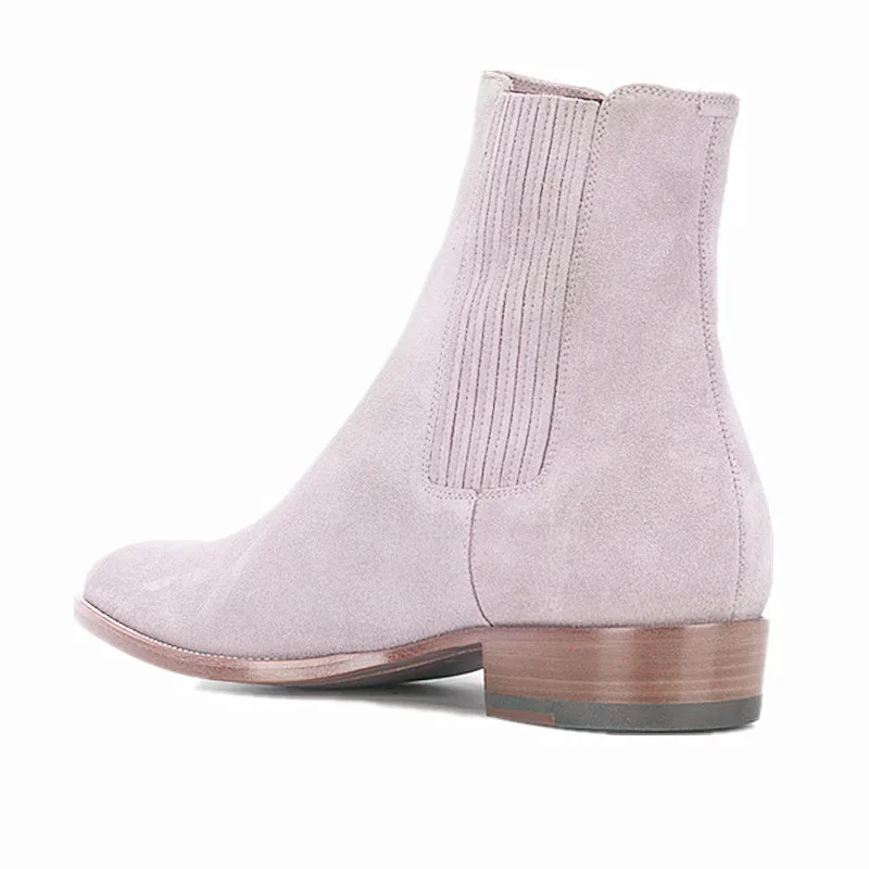 

Pleated fashion Chelsea men boot mid heel formal handmade quality cow suede vintage Boots
