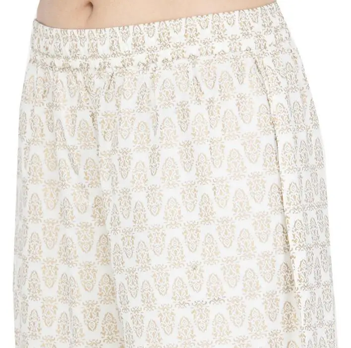 New Cotton India Traditional Woman Broad-legged Trousers Ethnic Style Spring Summer Beige Print Bottom Pants