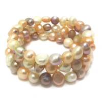 7 5 8 inches 8 9mm natural multicolor baroque nugget pearl memory wire bracelet