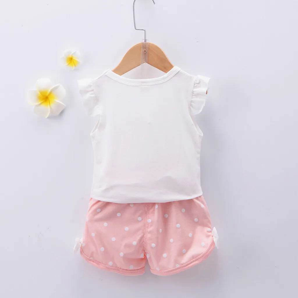 Комплект одежды для маленьких девочек хлопковый топ в горошек с рукавами