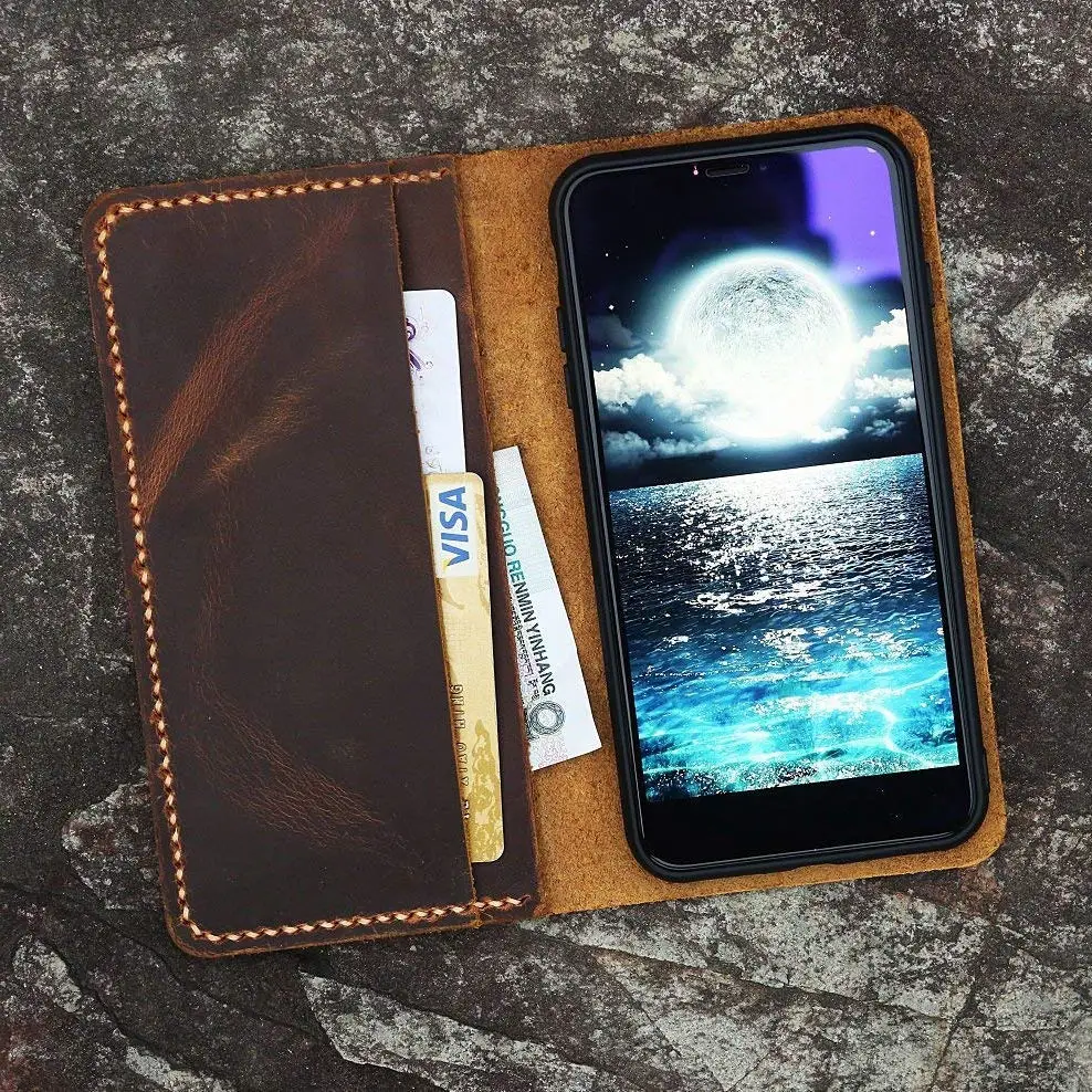 Потертый винтажный коричневый кожаный чехол бумажник для iPhone XS XR/iPhone Max кошелек с
