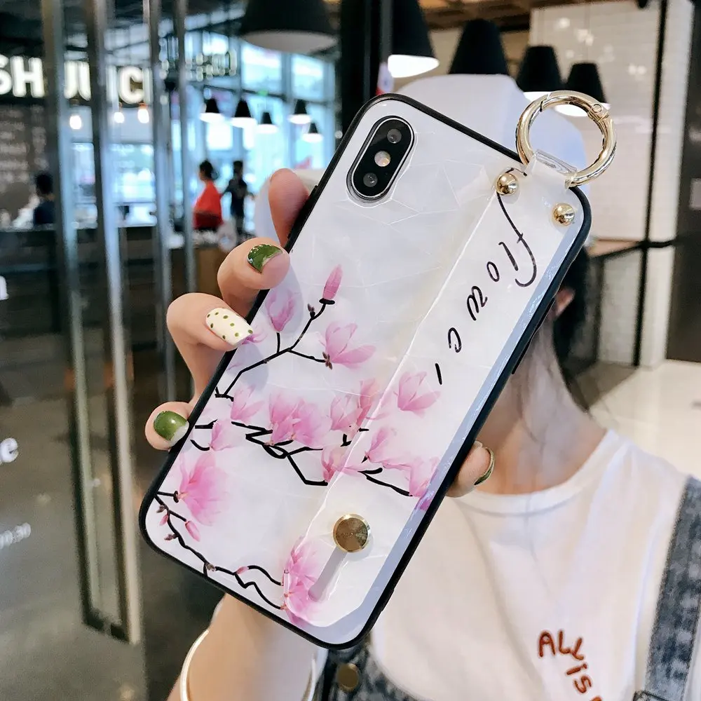 KISSCASE чехол для телефона с ремешком на запястье iPhone 7 X XS Max XR мягкий цветком 6 6S 8 Plus