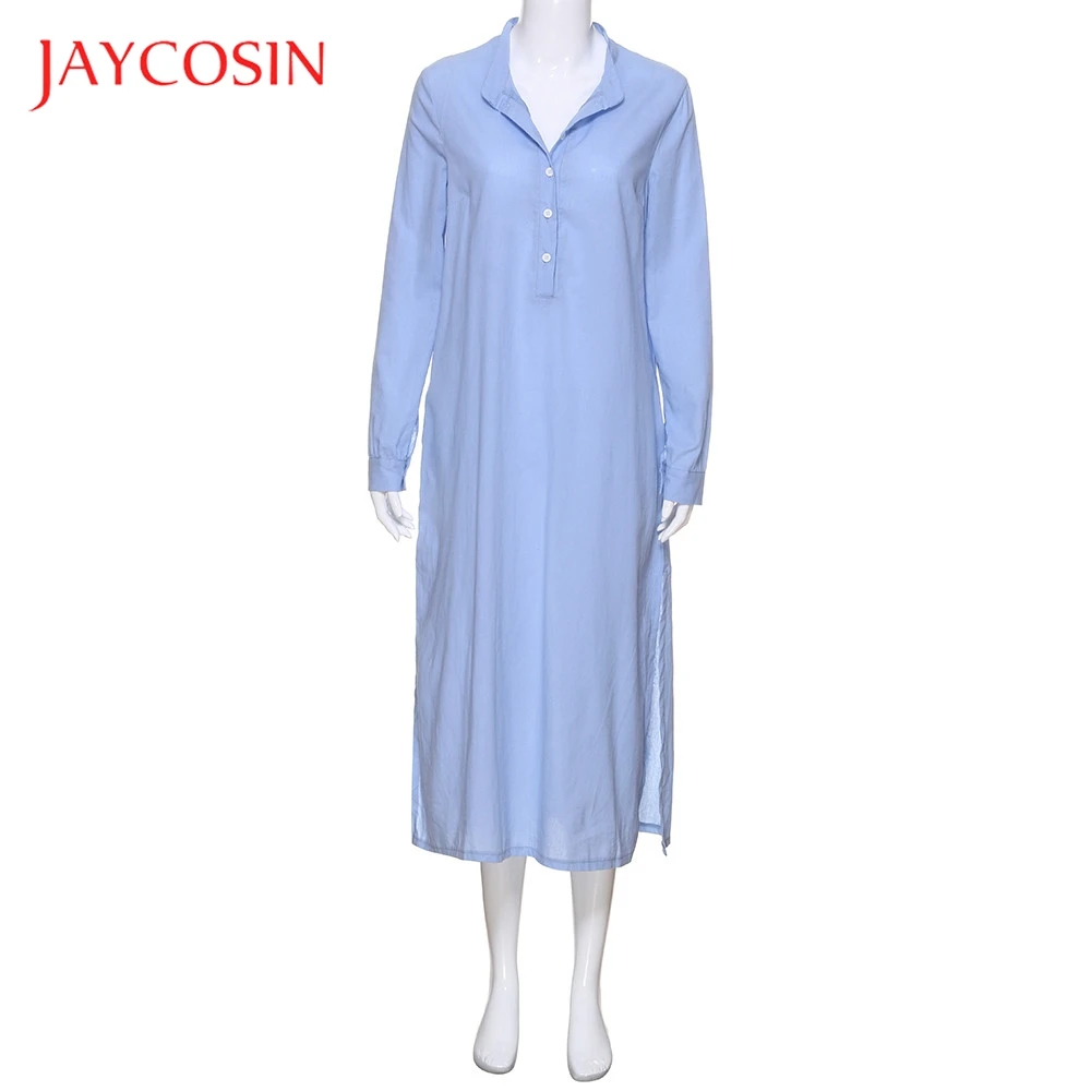 JAYCOSIN Kaftan однотонное Хлопковое платье макси с длинным рукавом для женщин