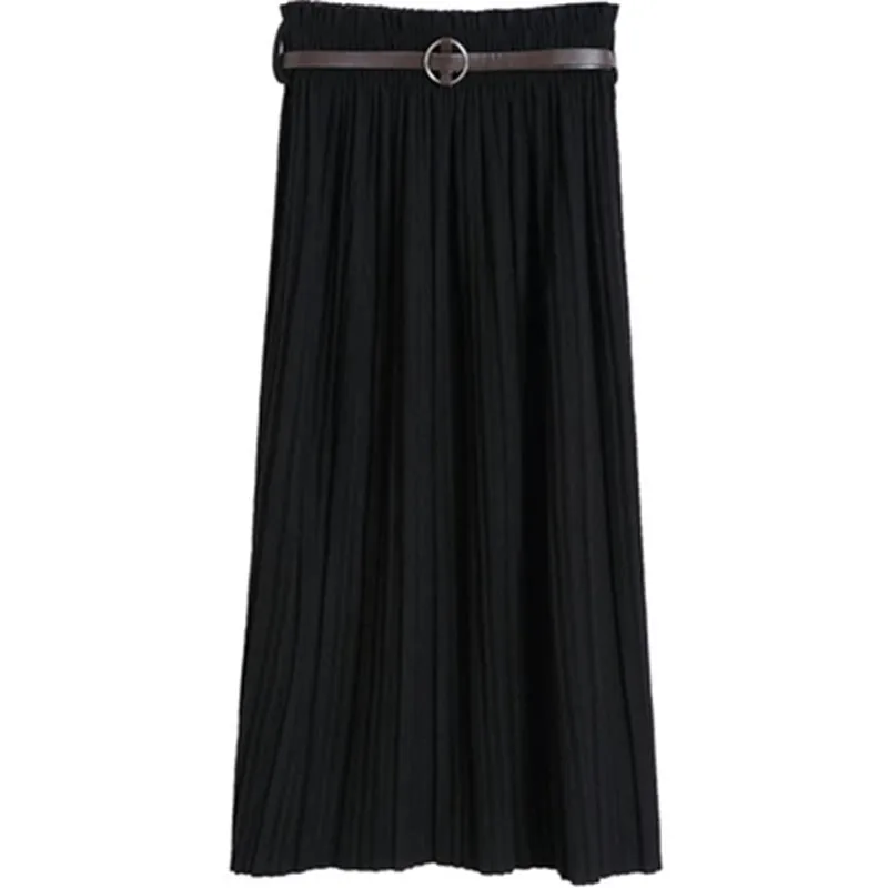 Женская трикотажная юбка с высокой талией черная однотонная плиссированная