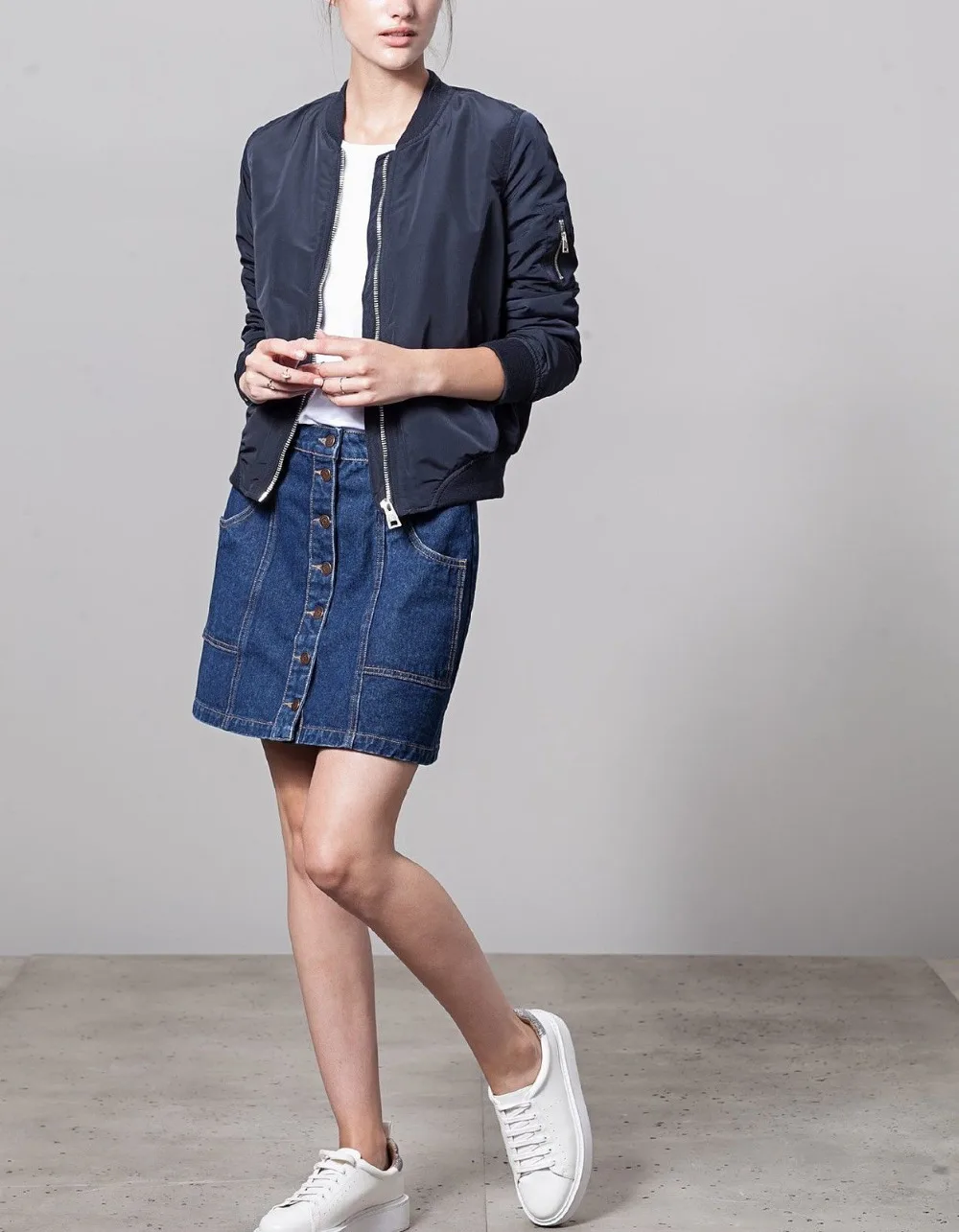 Новая Мода Осень и Зима Женщины Хлопок Твердые Байкер Бомбардировщик Куртка Панк