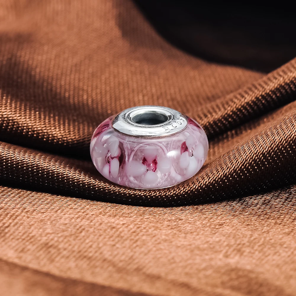 Suplush 925 пробы серебряный розовый/красный Effervescence муранского стекла бисера подходят бренд браслет Шарм Аутентичные ювелирные изделия