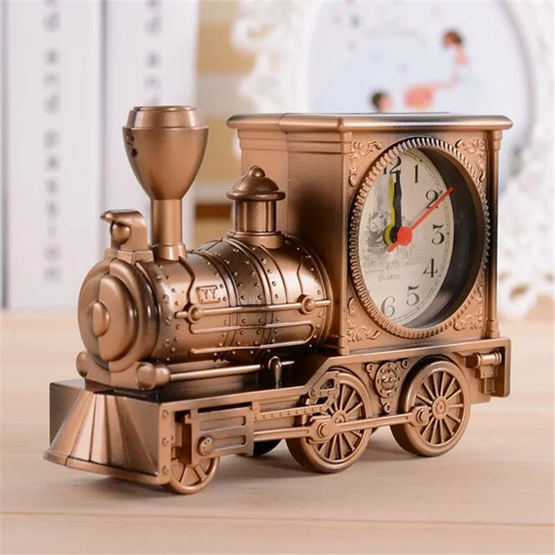 Милый античный будильник модный домашний мультяшный локомотив поезд подарок