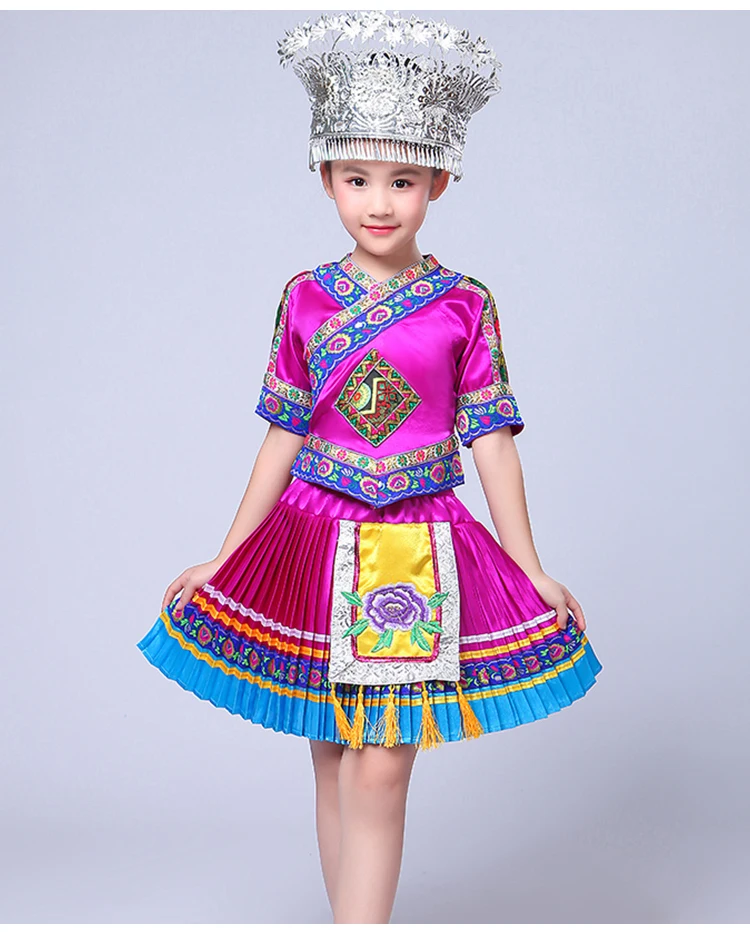 Китайский народный танец костюм детский Hmong китайский национальный танец костюм девушки Miao танцевальный костюм для сценических выступлений