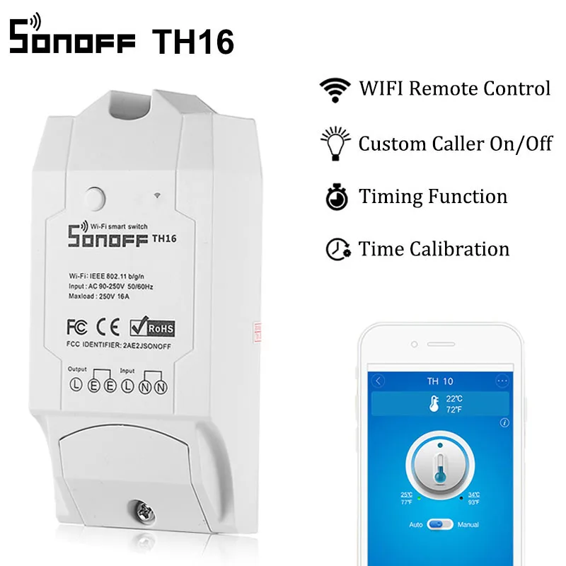 Умный Wifi переключатель Sonoff TH16 контроль температуры и влажности умный домашняя