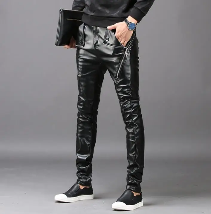 Брюки мужские зимние из искусственной кожи теплые мотоциклетные шаровары с