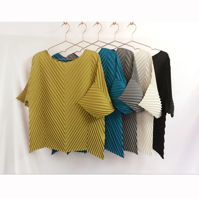 Changpleat новые женские свободные футболки топы miяка плиссированные модные
