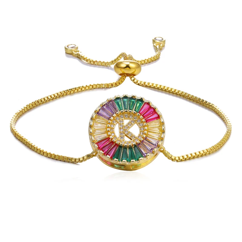

JUYA Fashion charm Gold 26 Alphabet pendant Bracelet micro pave zircon initial letter necklaces Couple Name bracelets for women