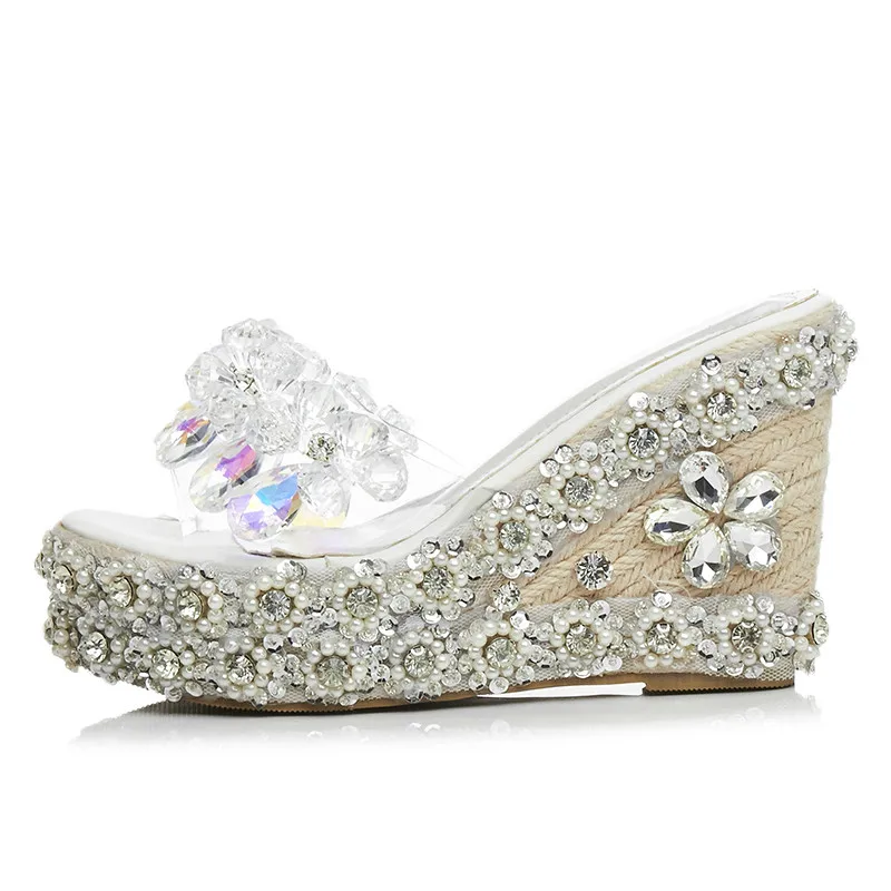 Top Product Women Shoes Pure Handmade Luxury Diamond Fish Head High Heels Wedge Sandals Slippers | Обувь