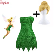 2019 New Pixie Fairy Cosplay Costume Tinker Bell Green adult Dress Tinkerbell Halloween Party Sexy Cosplay Mini Dresses With Wig