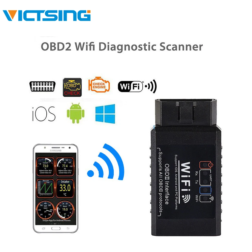 VicTsing автомобильный диагностический инструмент, Wifi, автомобильный диагностический инструмент OBD2, сканер кода для iPhone и Android, черный elm327