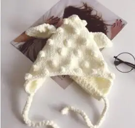 white as pic MILANCEL/ г. Зимние шапки для новорожденных детей, для фотографирования, для девочек, зимние шапки с помпонами для мальчиков, вязаные теплые шапки для мальчиков, шапка с кроликом для малышей - Цвет: white as pic