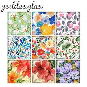 Красивая картина с цветами, 12 мм20 мм25 мм30 мм, квадратный фото из стекла, кабошон, демонстрация, плоская задняя сторона, фурнитура FB0014