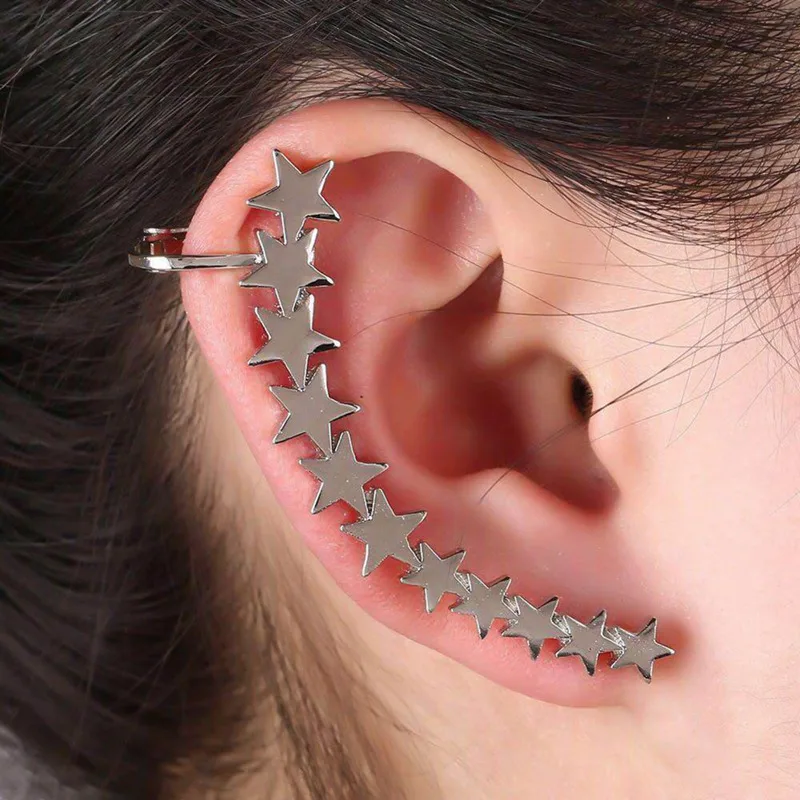 1 piece Romantic Women Fashion Stars Zinc Alloy Ear Cuff Girl Curved Shaped Jewelry Accessories Clip Earring | Украшения и