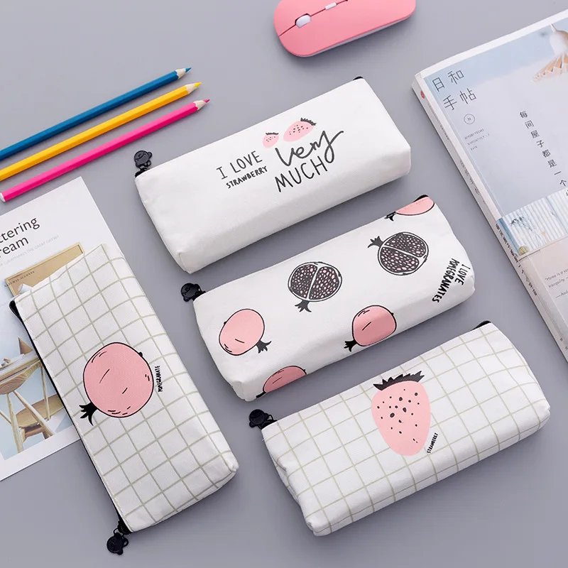 

Canvas Strawberry Pencil Case Quality PU School Supplies Stationery Gift Pencilcase School Cute Pencil Box School Tools