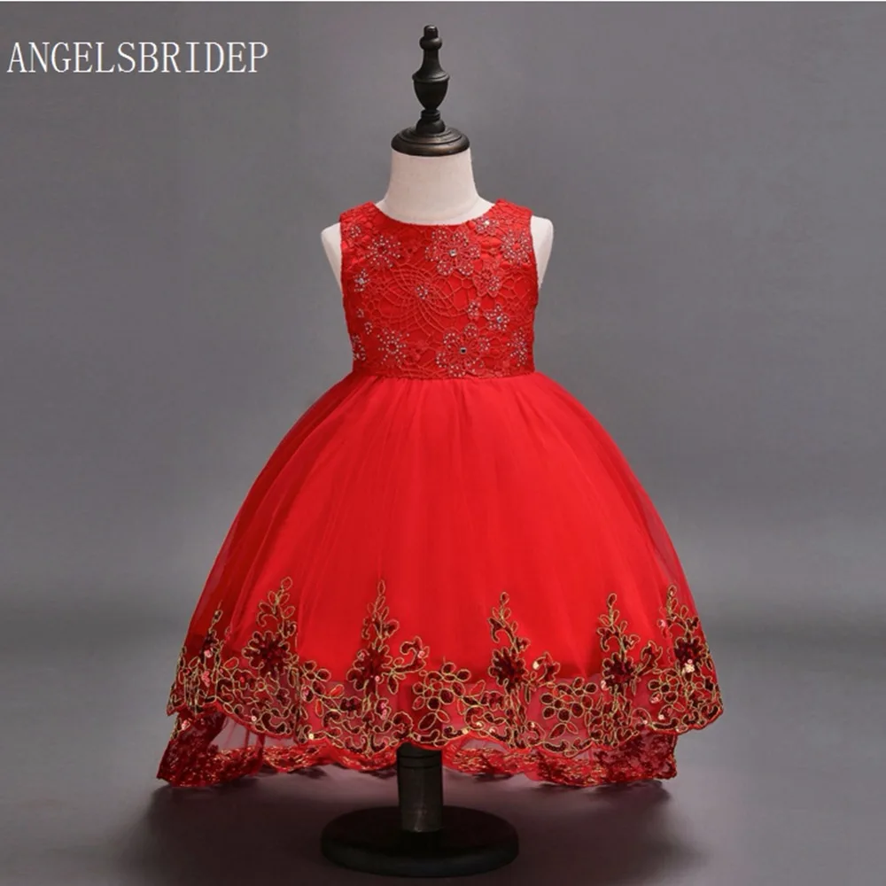 ANGELSBRIDEP/Красные Платья с цветочным узором для девочек кружевные короткие платья
