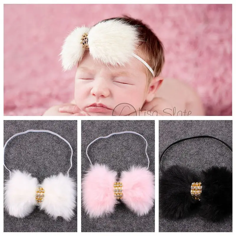 

1PC FASACC Kids Fur Headband Newborn Rhinestone Headbands Feather BOW Hair Bands Accessories Girls Photography Prop A80