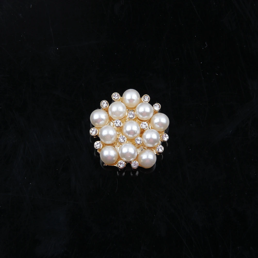 Nishine Flat Back Alloy Faux Pearl Button Gold Silver Rhinestone Jewel Wedding Bridals Prom Embellishment Hair Accessory |