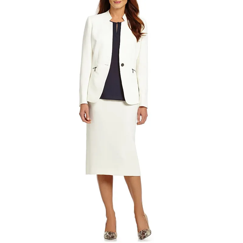 Новинка Женский деловой костюм цвета слоновой кости на одной пуговице ниже