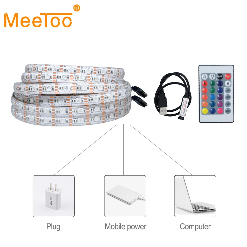 Светодиодная лента 5050 RGB светильник в 1 м 2 3 4 5 USB кабель декоративная лампа для ПК
