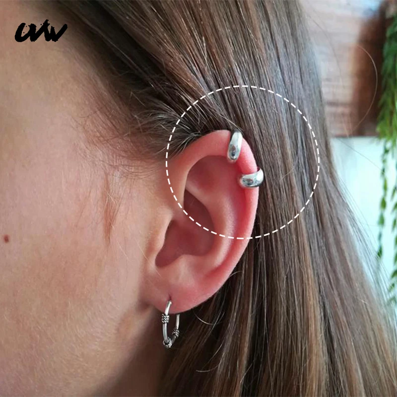 UVW084 2pc Fashion 3*7mm Hoop Earrings Surgical Steel Round Helix Piercing Earring Silver Color Female Mujer Moda Accessories