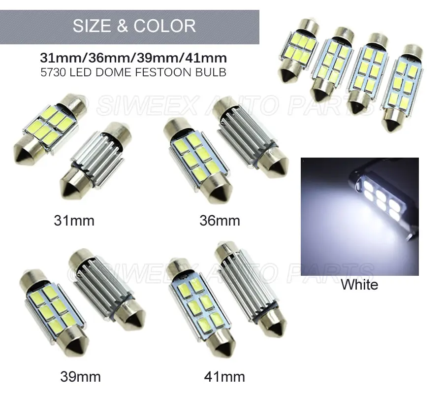 2 шт./лот 31 мм 36 мм/39 мм/41 3157 6 SMD 5730 Автомобильные светодиодные подсветки номерного
