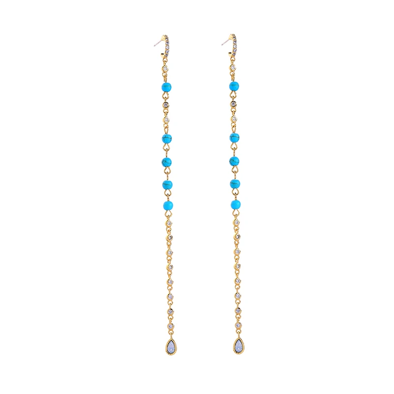 

Bohemia Acrylic Beads Women Earrings Fashion Jewelry Gold Color Zircon Long Dangle Earrings Gifts For Girls Accessories
