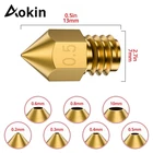 Насадка Aokin для 3D-принтеров MK7, MK8, 0,2, 0,3, 0,4, 0,5, 0,6, 0,8, 1,0 мм, медный экструдер с резьбой, 1,75 мм, латунная насадка