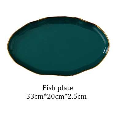Fish plate 1 шт. Королевский Зеленый Золотой набор керамической посуды бытовой фарфор стейк рыба фрукты тарелка салат риса лапши миска Ложка Вилка Нож - Цвет: Fish plate