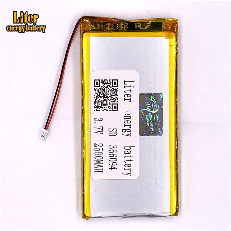 366094 2500 mah 3,7 V 1,0 мм 2pin разъем литий-ионный полимерный аккумулятор Батарея Перезаряжаемые для электронных книг gps планшет PDA PC Батарея