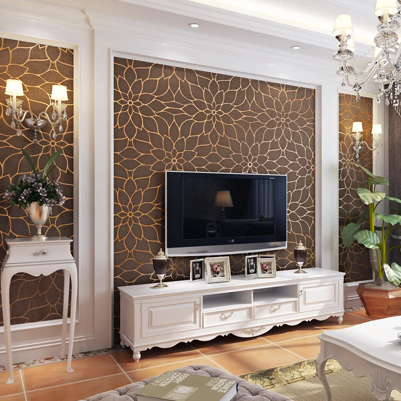 Обои с рулоном, простые 3D из искусственной замши, бархатные обои Лотос, премиум класса, флокирование, спальня, papier peint, 3d фресковая роспись