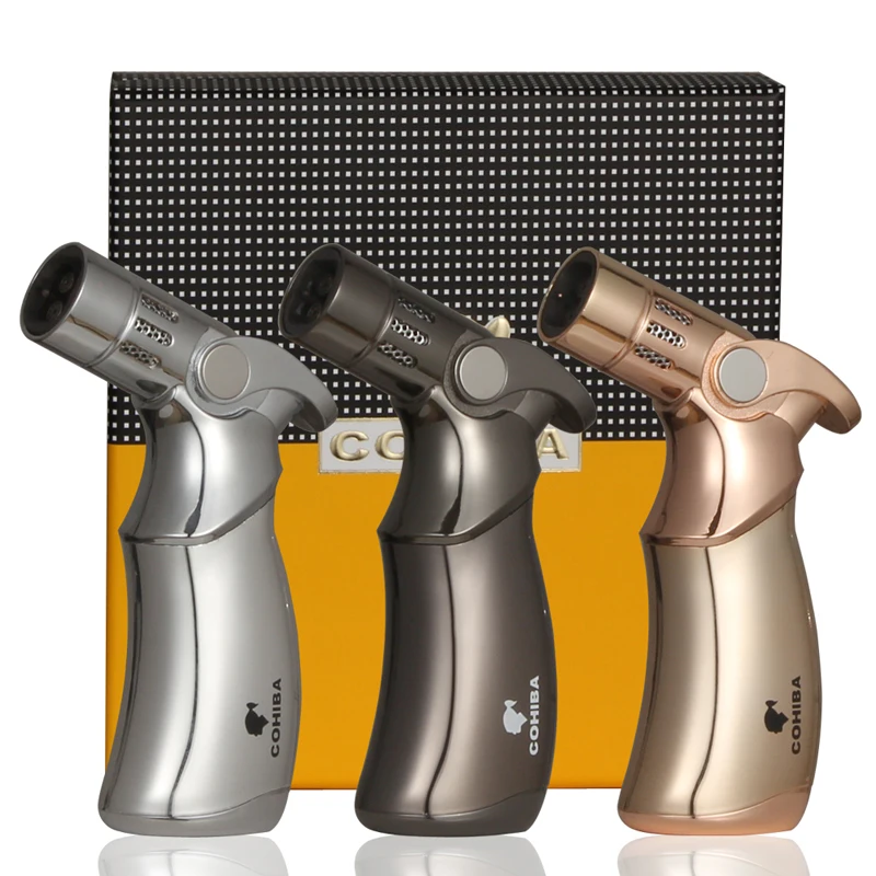 COHIBA зажигалки ветрозащитный бутан газ сигарный фонарь зажигалка Металл 4 струи