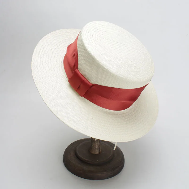 ROSELUOSI Для женщин белая летняя шляпа с красной лентой лук узел 2018 Новая мода Flat Top